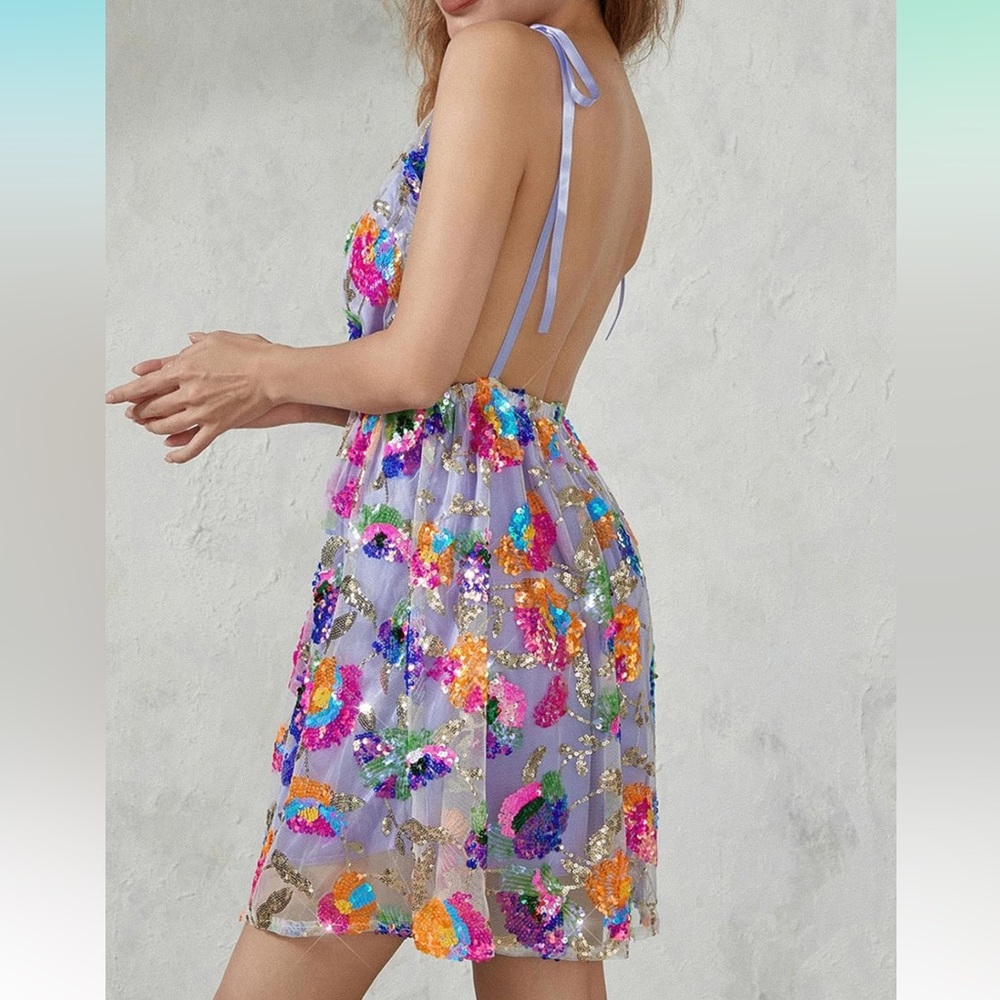 Adjustable Backless Sequin Sparkly Mini Dress Siz… - image 2